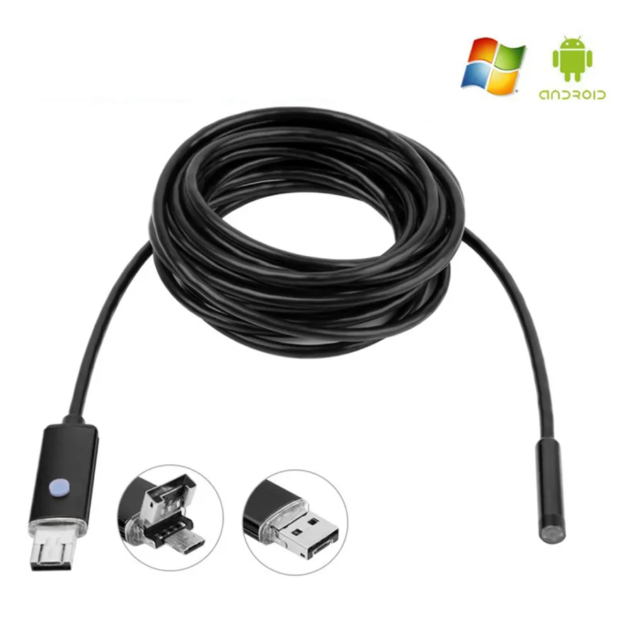 10m / 5m / 2m 5,5 mm lins USB-kabelinspektionskamera AN99 2IN1 Android 6LED Vattentät endoskop Borescope Snake Inspection