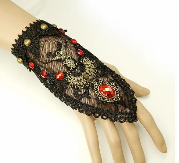 Hot New Gothic Punk Vintage Ręcznie Ozdoby Ghost Head Lady Black Lace Bransoletka Modna Osobowość Klasyczna Delikatna Elegancja