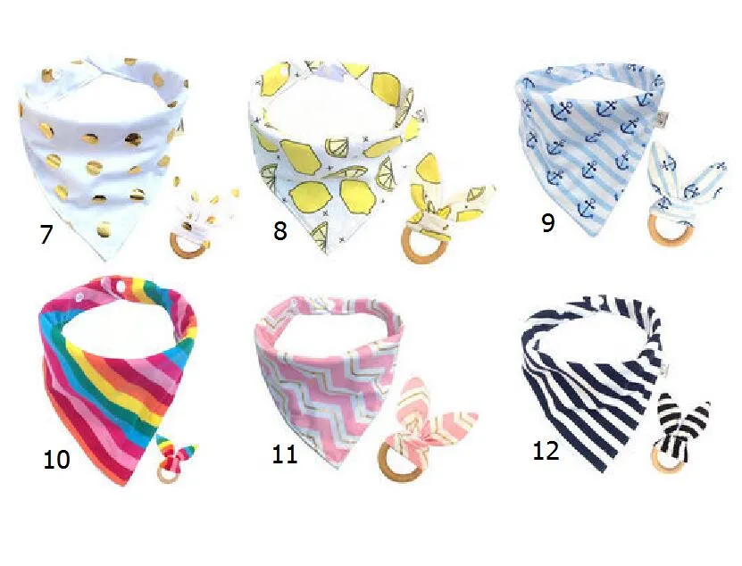 Baby Katoen Driehoek BIB Burp Bijteners Set Bandana Kerchief Baby Saliva Slabbs Pinafore Schort Houten Chews Tanden Practice Speelgoed YE014