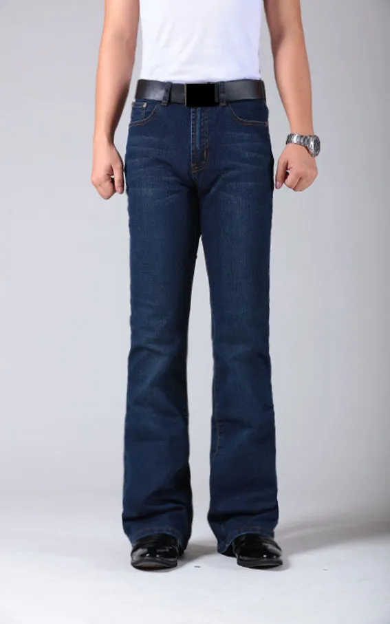 Herrens blossade ben jeans byxor hög midja långa flare jeans för män bootcut blå hommes plus storlek 27-362898