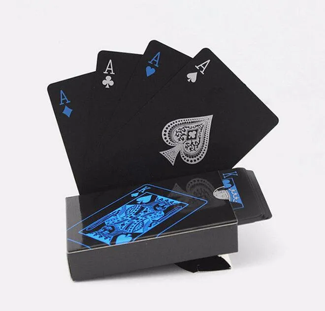 Hot Waterproof PVC Plastic Spelkort Set Trend 54st Deck Poker Classic Magic Tricks Tool Pure Color Black Magic Box-packad