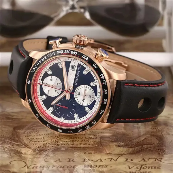Luxury Watch For Man Quartz Stopwatch Mens Chronograph Watches Rostfritt Steel Wrist Watch Läderband CP21280P