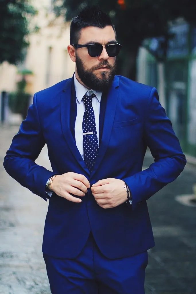 Kraliyet Mavi Erkekler Suit Blazer Iş Suit Custom Made Damat Düğün Suits Adam Için Özel Smokin 2 Parça Terno Masculino Ceket + Pantolon