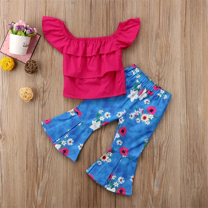 Sommer Kinder Kleidung 2018 Mode Kinder Baby Mädchen Rüschen T-shirt Tops + Flare Hosen 2 stücke Mädchen Outfit Kleinkind Baby Mädchen Kleidung Set 6M-3Y