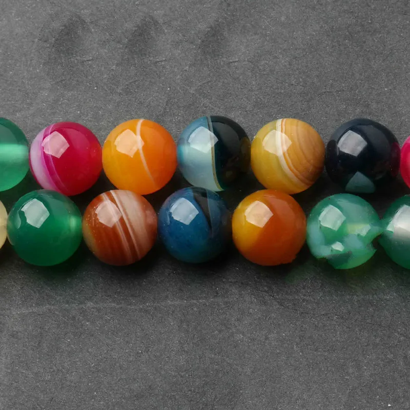 8mm Fabrikpreis Naturstein Mischfarben Streifen Agat Runde lose Perlen 6 8 10 12MM Pick-Größe für die Schmuckherstellung