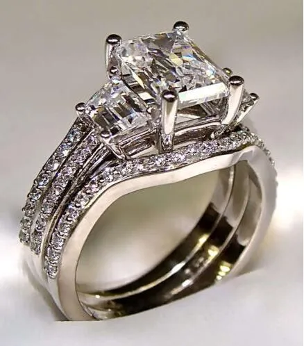 SZ5-11 Spedizione gratuita Moda gioielli taglio principessa 10kt oro bianco riempito GF topazio bianco CZ Diamante simulato Wedding Lady set di anelli da donna