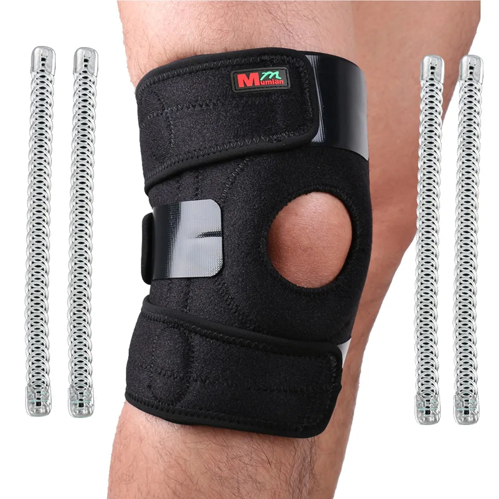 Mumian B11 Sportben Knee Patella 4 Spring Support Brace Cap Wrap Protector Pad Sleeve Svart Silikontryck