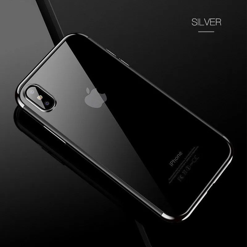 För iPhone X 8 7 6s Plus Samsung S9 Case Transparent Clear Tunn Protective Cover Plating Premium Flexibel Soft TPU Bumper Case