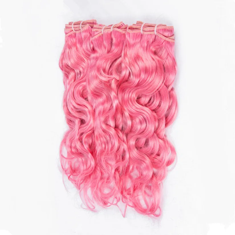 Puro rosa virgem peruano molhado e ondulado cabelo humano tece colorido rosa cabelo humano tecer pacotes onda de água cabelo peruano tece 7417609