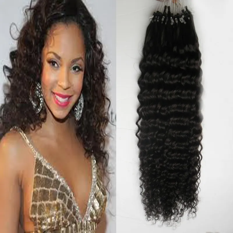 Kinky Curly Micro Loop Ring Natural Curly Hair Extensions 100g, 100s/Strand, Micro Link, Human