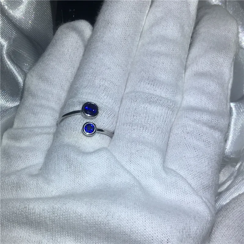 Vecalon Real Soild Anello in argento sterling 925 Anelli di fidanzamento con fedi nuziali in cristallo di zirconi blu regalo da donna