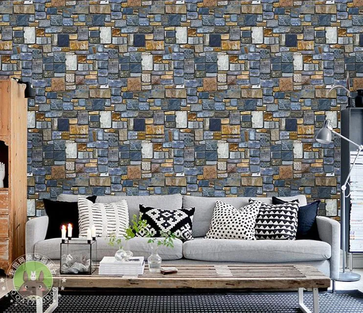 Vintage 3D Wallpaper Brick Stone Rustic Effect Self-adhesive Wall Stickers DIY Home Decor Waterproof Mould-Proof PVC