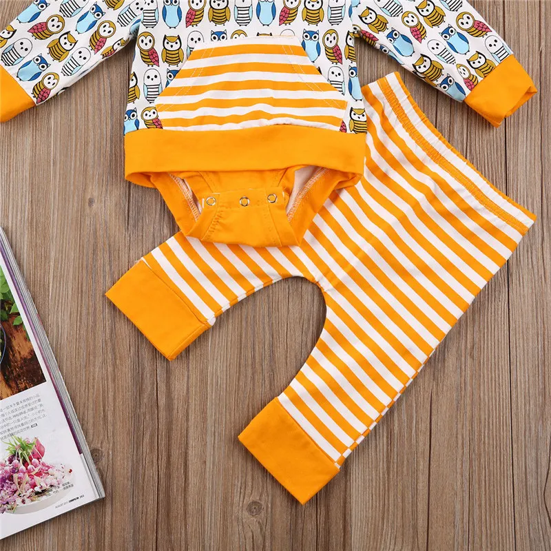 Set di vestiti appena nati 2018 Primavera Autunno Toddler Infant Neonati maschi Abbigliamento ragazze Tuta con cappuccio Pagliaccetto Pantaloni Gufo Uccello Abiti stampati Set