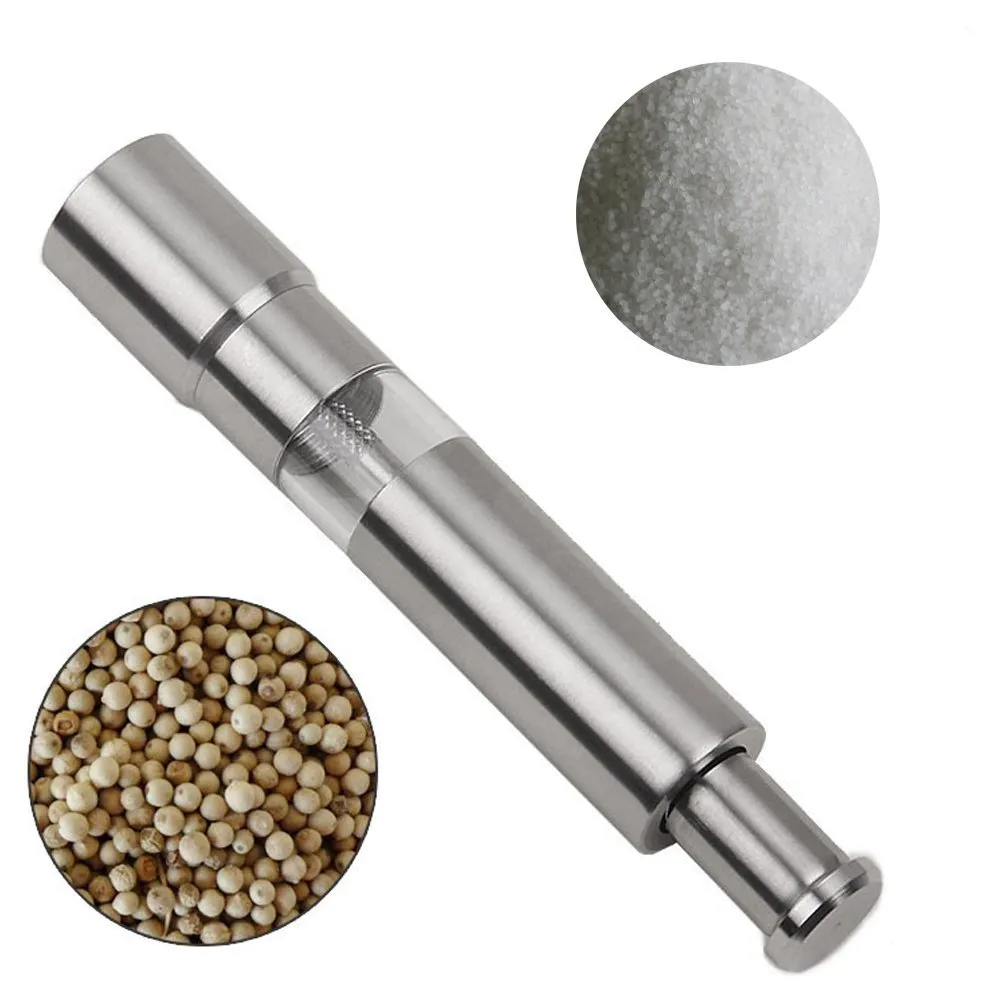 Salt and Pepper Grinder, GDGY Stainless Steel Thumb Push Pump Pepper Mills for Grains, Spices, Table Seasoning Grinders Tools