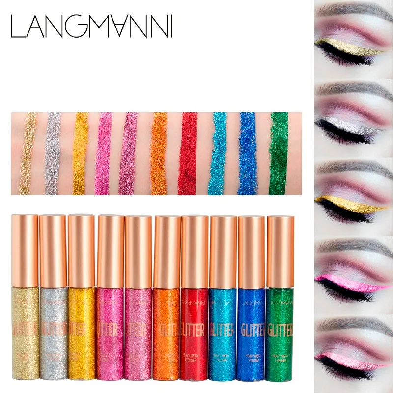 Langmanni Glitter Eyeliner Waterproof Eye Liner Pencils Long Lasting