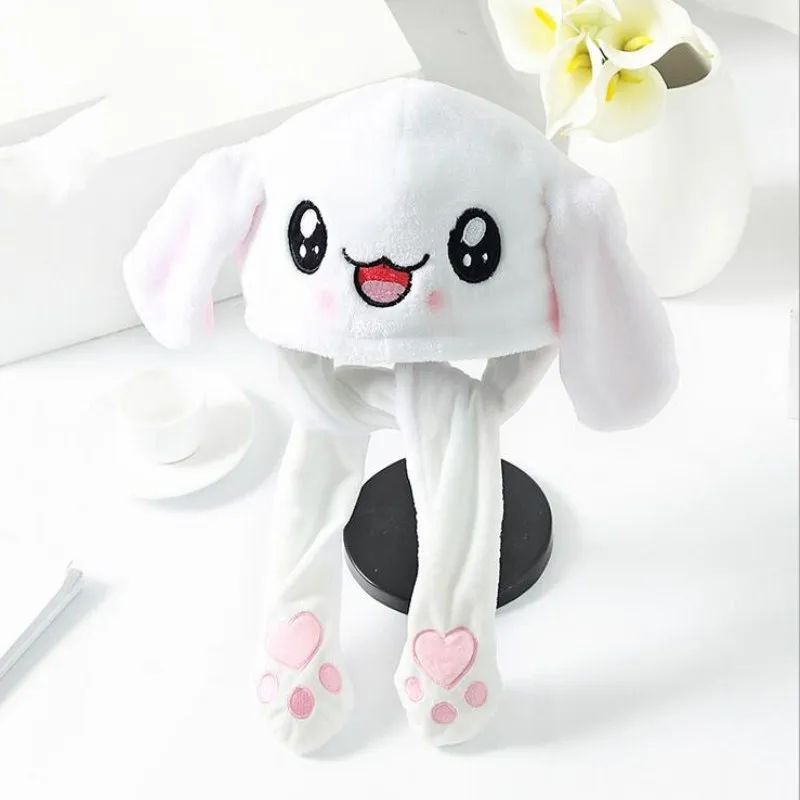 Seioum Plush Moving Ears Hat Douyin Hand Pinching Ear To Move Vertical Ears Cap Kids Women Party Stage Performance Gifts