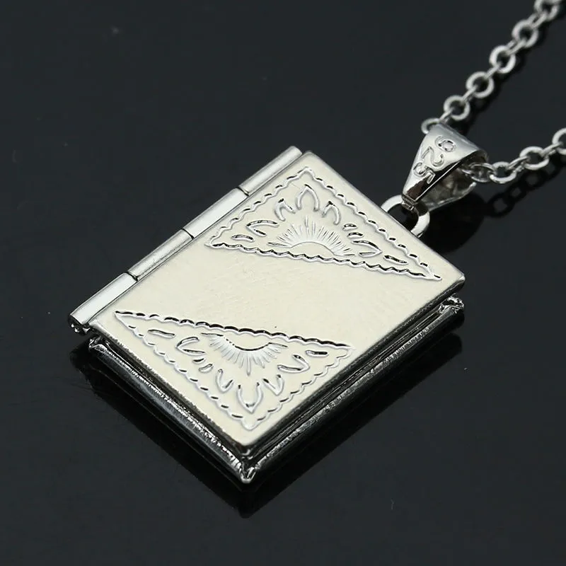 Collier médaillon ouvert collier cadre Photo évider argent plaqué Rectangle coquille goutte amour coeur pendentif collier