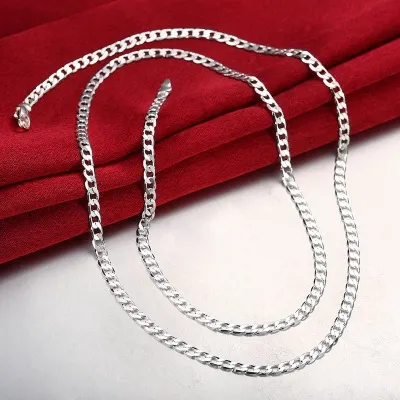 Partihandel 925 Sterling Solid Silver Chains Halsband 4 mm 8-30Inch Men Mode Halsband Smycken Man Lång Stål Halsband Chn132