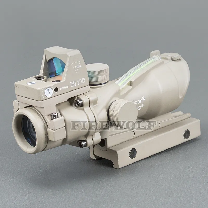 Trijicon ACOG 4X32 Tan Tactique Réel Fiber Optique Vert Collimateur Lumineux Tan Red Dot Sight Chasse Lunette De Visée