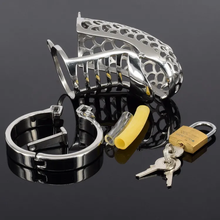 Il nuovo dispositivo di castità maschile progetta una nuova cintura di castità in acciaio gli uomini nuovi dispositivi di castità design a forma di serpente gabbia gallo con anello a punta rimovibile