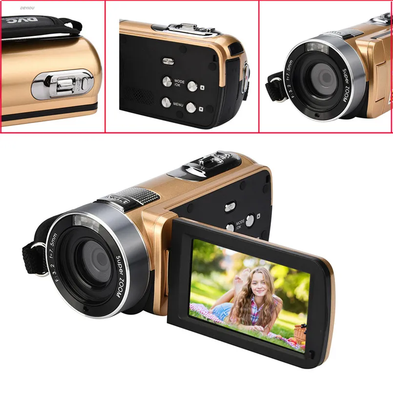 DEYIOU – caméscopes pratiques à Vision nocturne infrarouge, HD 1080P, 24mp, Zoom numérique 18X, vidéo DV avec écran LCD 3.0 pouces