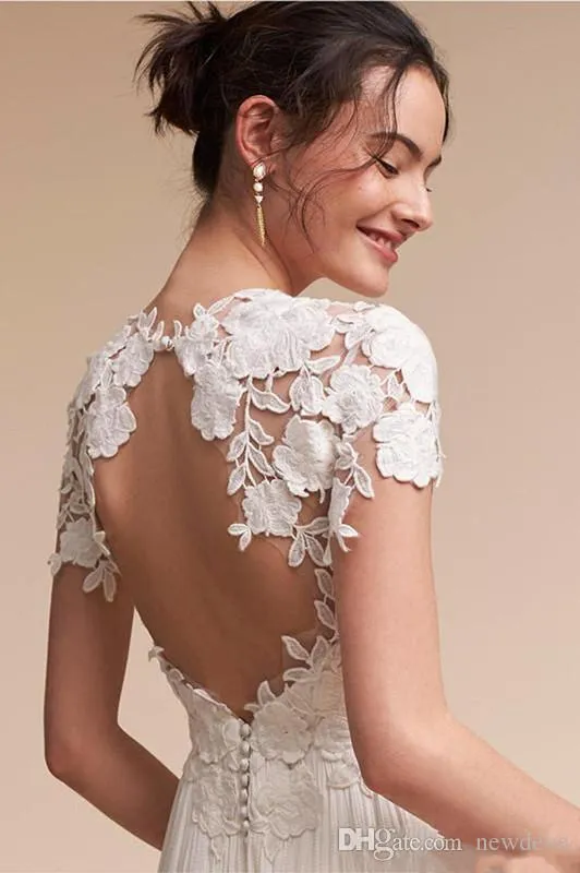 Hohler Rücken, Boho-Spitze-Hochzeitskleid, Flügelärmel, Empire-Taille, Strand-Brautkleider, bodenlang, Robe De Mariee