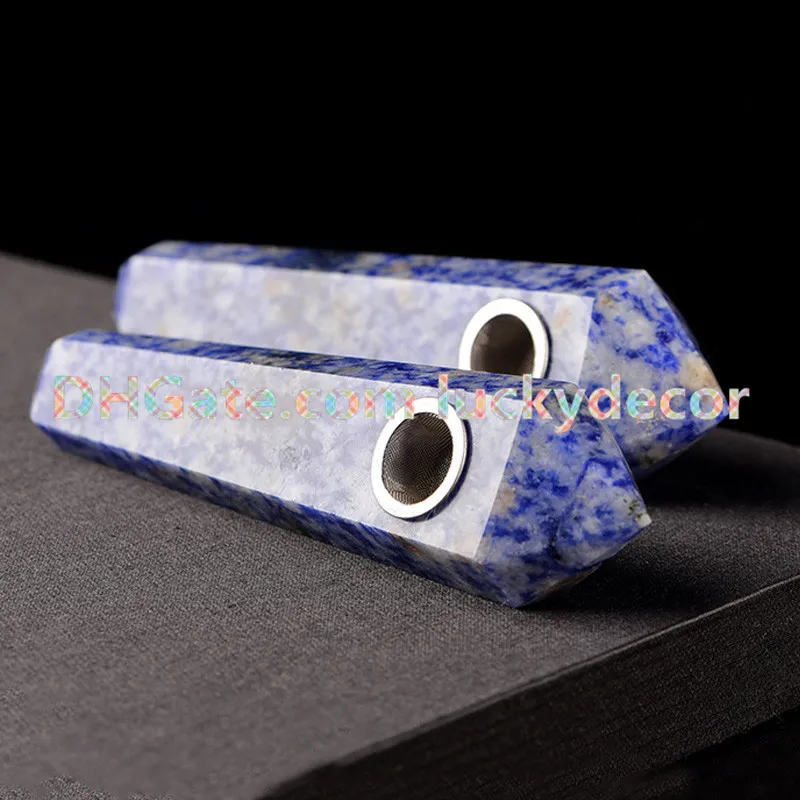 Blue Spot Sodalite Quartz Pipe Beautiful Gemstone Healing Natural Granite Stone Crystal Pipe Brazil Sodalite Jasper Smoking Pipe for tobacco