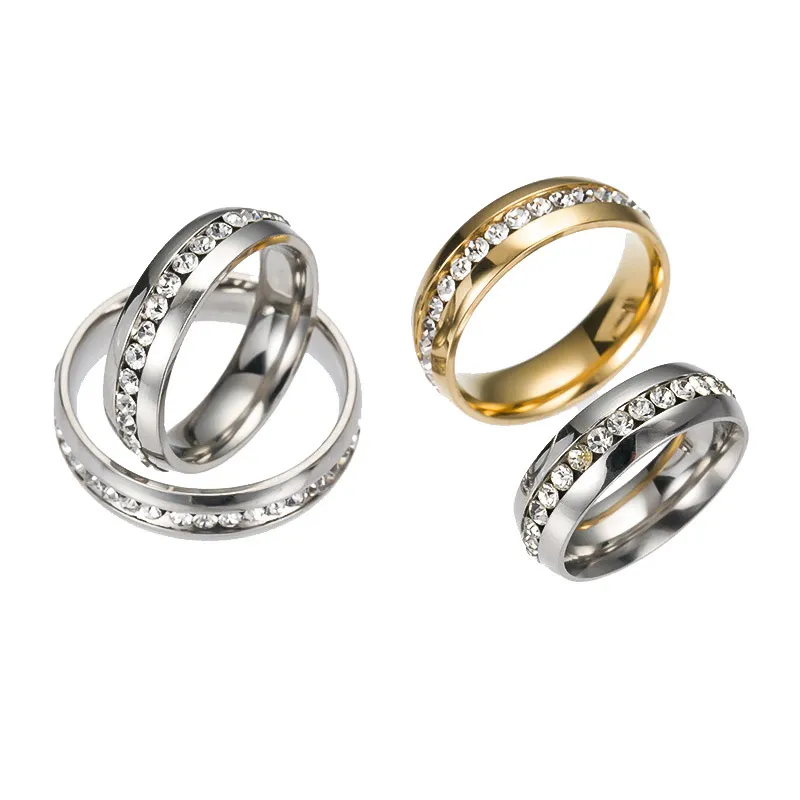 Persönlichkeit Mode Einreihige Diamant Ring Edelstahl Diamant Ring Schmuck Großhandel Kostenloser Versand