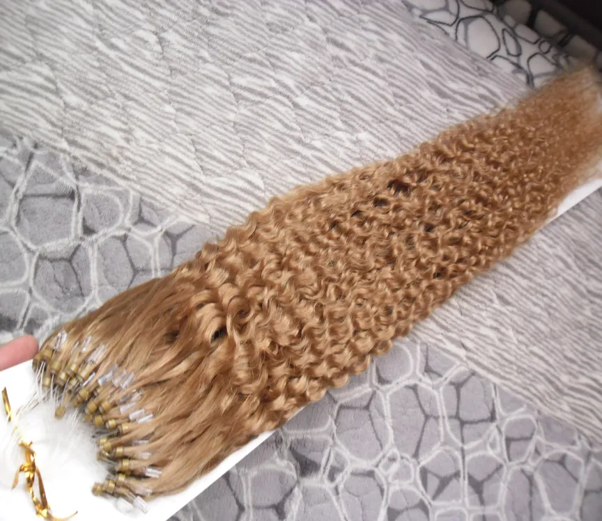 Kinky Curly Loop Micro Ring Hair 100% Mänsklig Mikropärla Länkar Maskin Gjord Remy Hair Extension 100g