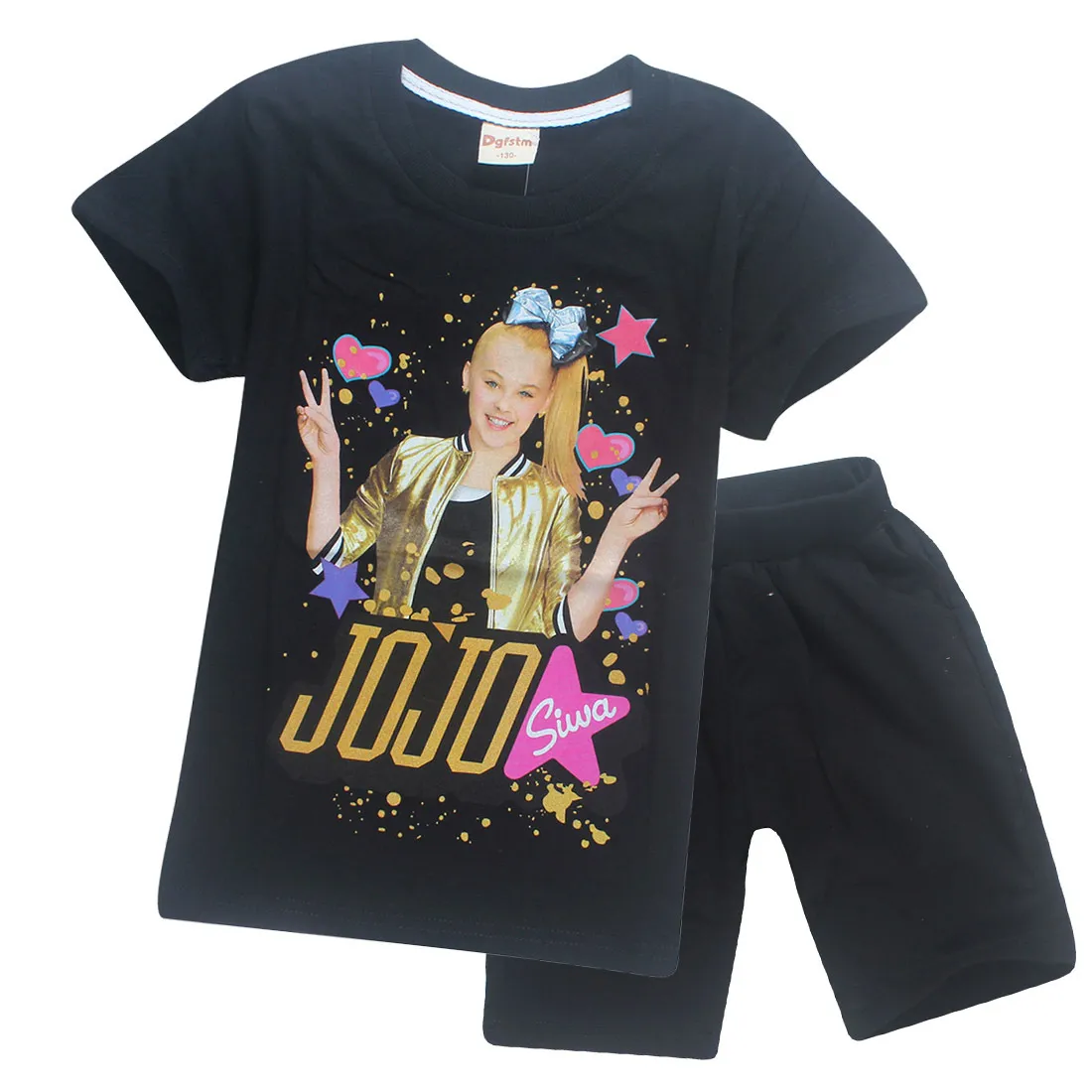 Jojo siwa barn shorts outfits 2018 nya tecknade korta ärmar jojo inspirerade barn kläder sätter mode sommar tjej kläder c3911