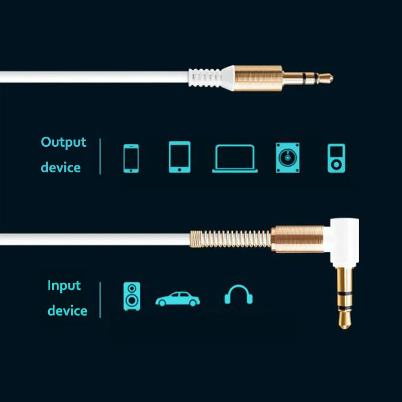 Cavo audio AUX stereo auto ausiliario ad angolo retto da 3,5 mm maschio a maschio in metallo telefoni Cuffie iPhone auto