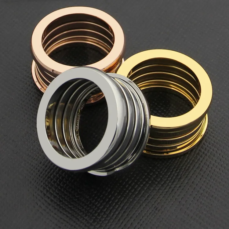 fashion jewelry 316L titanium steel plating spring ring rose gold wide ring 5 ring for woman and man