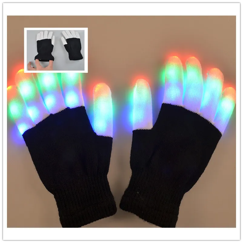 Творческий 7 режим LED палец освещение мигающий свечение варежки перчатки рейв свет праздничное событие вечеринок световой прохладный перчатки