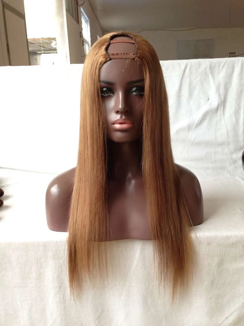 純粋な27カラーシルクストレートバージンブラジルの髪の左右中央のUパーツレースウィッグベビーヘアの黒人女性のためのかつら