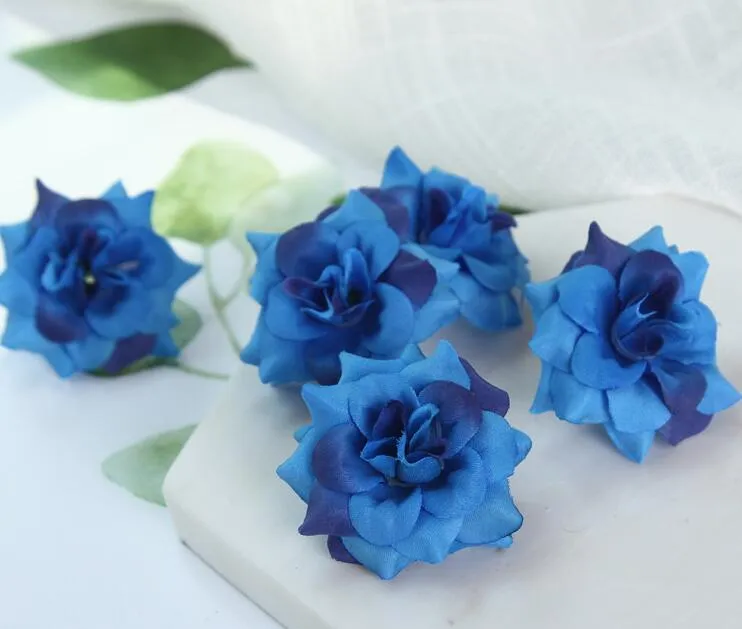 3 Layer Gold Handmade Mini Artificial Silk Rose Flowers Heads DIY