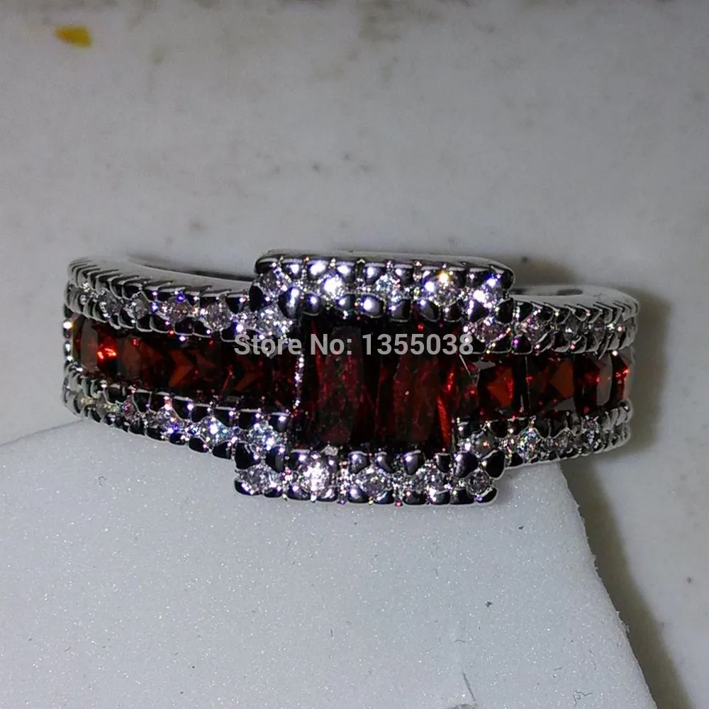 Mode smycken män prinsessan granat 5a zircon sten 10kt vit guld fylld förlovning wed engagemang bröllop ring sz 5-11 gåva gratis frakt