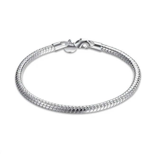 Pulseira de óssea de 4 m de cobra esterlina pulseira de prata esterlina; Novos homens e mulheres 925 pulseira de prata SPB159