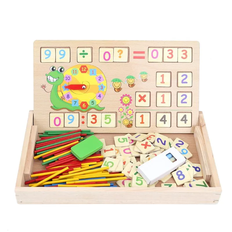 Wooden Math Toys Baby Educational Clock Cognition Math Toy with Blackboard Chalks Children Wooden Educative Toys