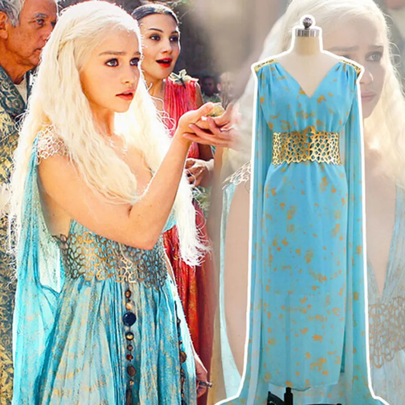 2018 game of thrones daenerys targaryen traje azul cosplay dress fantasia dragon peruca trajes de halloween 2018 game of thrones daenerys targaryen traje azul cosplay dress fantasia dragon peruca trajes de halloween