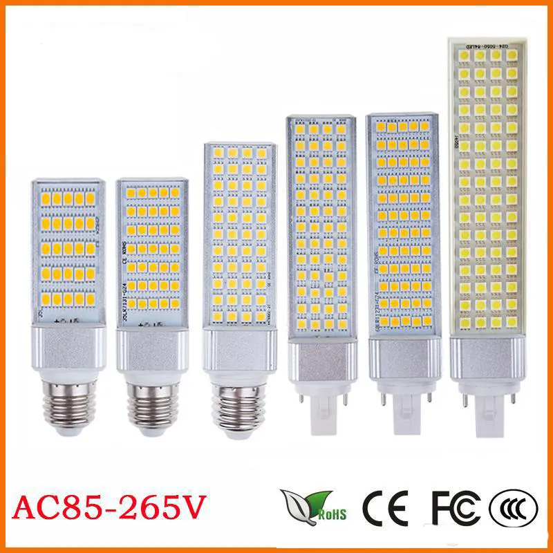 フラットライトE27 E14 G24 G23 SMD5050 LEDコーン電球の水平プラグLEDライトランプ10W 14W 18W 22W 24W 26W 26W 260〜の265V