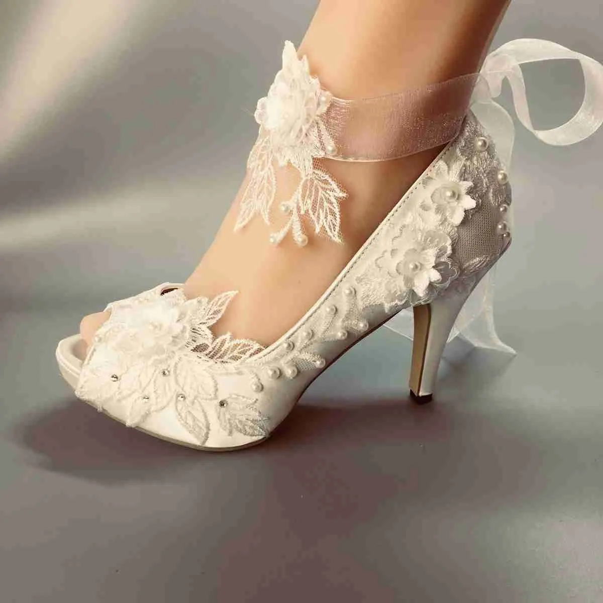 Zapatos De Boda Blanco Impermeable Marfil De Novia De Novia PEEP TOE Encaje Manual De Boda BRIDAL HEEL Zapato OPEN TOE UE 35 De 60,98 | DHgate