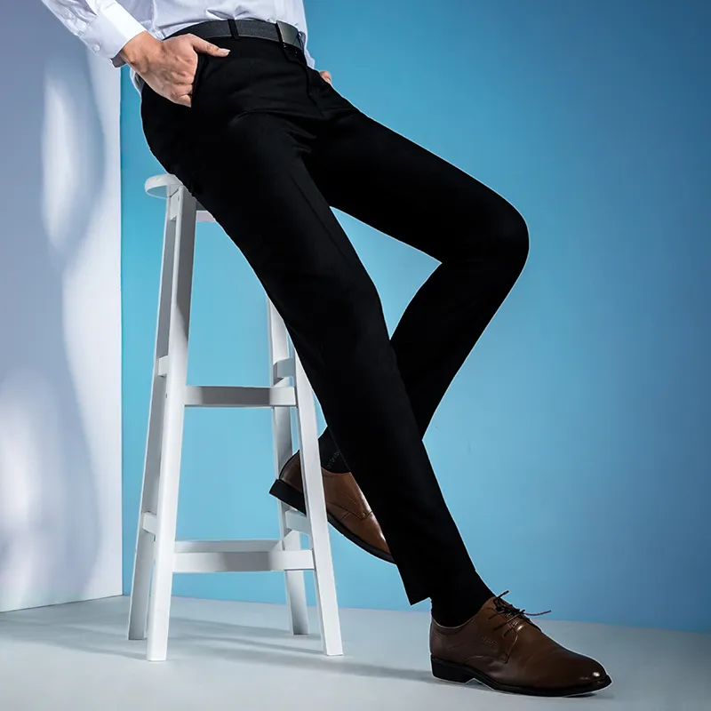 Yeni Varış Marka Iş Rahat Pantolon Erkekler Örgün Fit Orta Elbise Suit Tam Boy Parfüm Streç Ofis Düğün Erkek Pantolon