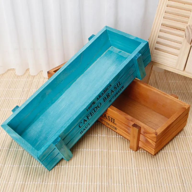 Wood Flowerpot Garden Plant Pot Decorative Vintage Succulent Wooden Boxes Crates Rectangle Table Flower Pot for Office desk balcon7499039