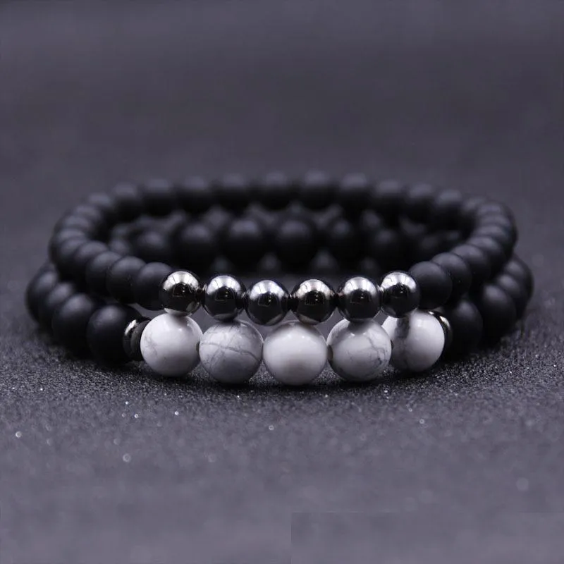 Nouveau 2 pièces/ensemble pierre naturelle perles rondes lave chakra guérison perlée bracelets porte-bonheur bijoux amoureux cadeau