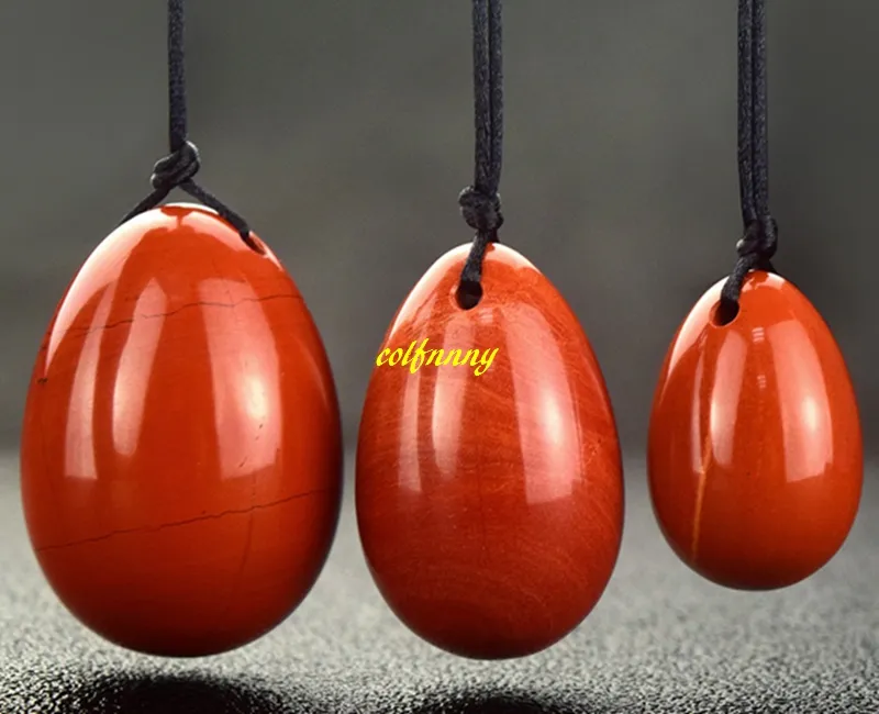 3 pezzi di uova di giada Yoni Egg in pietra rossa naturale le donne esercizio di Kegel stringere la palla da massaggio Ben Wa del muscolo vaginale