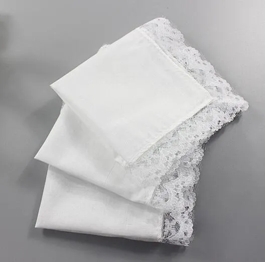 Handkerchief Pure White Hankerchiefs with Lace Plain DIY Print Draw Hankies Cotton Handkerchiefs Pocket Square 23*25 cm