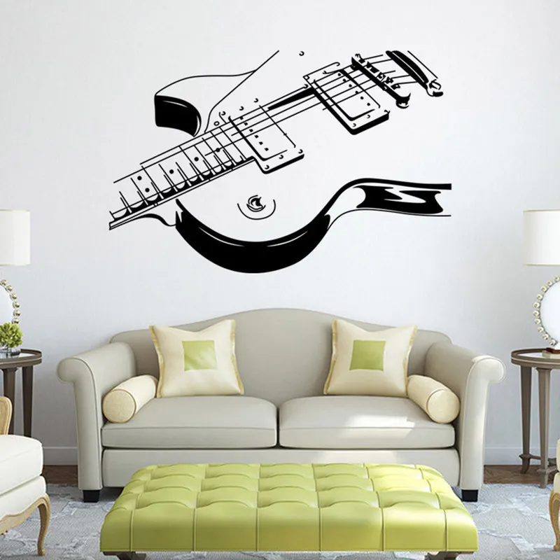 Yaratıcı Gitar Duvar Çıkartmaları Çocuk Odası Dekoratif Duvar Resimleri Kişilik Sanat Çıkartmalar Pvc DIY Vinil Kişilik Duvar Çıkartması