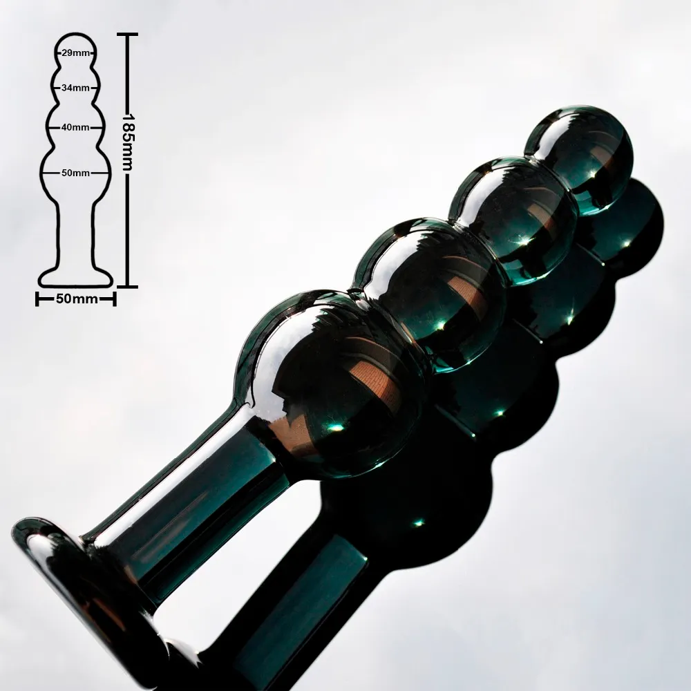 Plug Anal En Verre Avec Perles - Grand Modèle, Transparent, Unisexe - Neuf