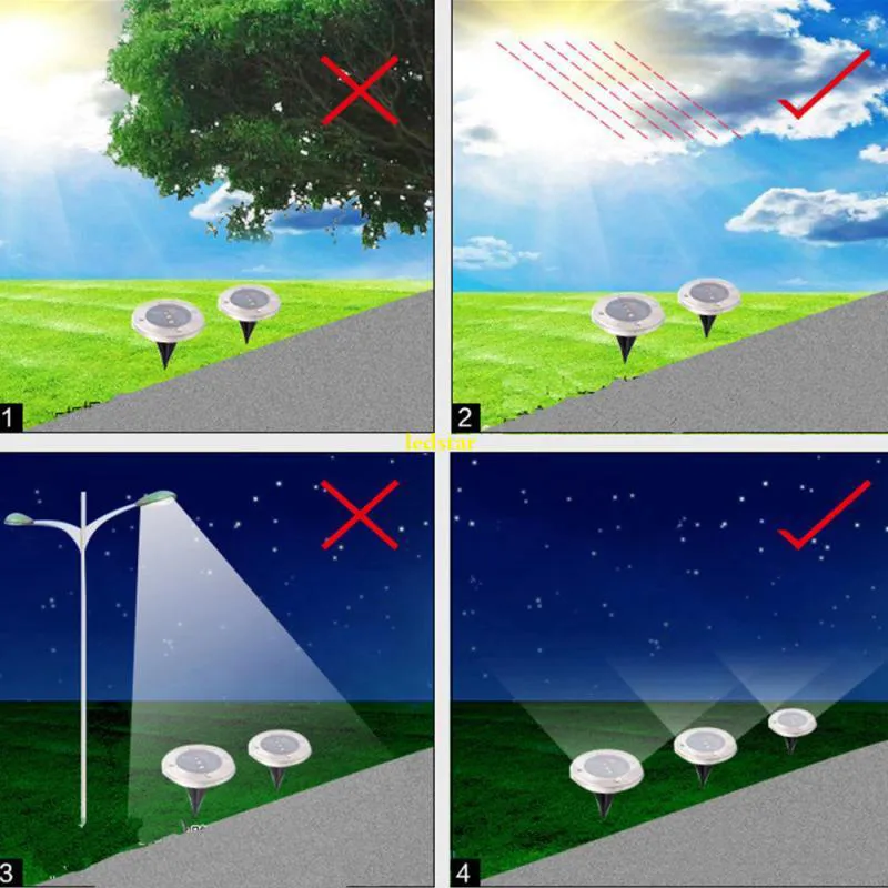 Paquet de 4 lampes solaires lumières enterrées au sol extérieures 4 LED 8LED chemin résistant à l'eau éclairage paysager de jardin pour allée de pelouse de cour