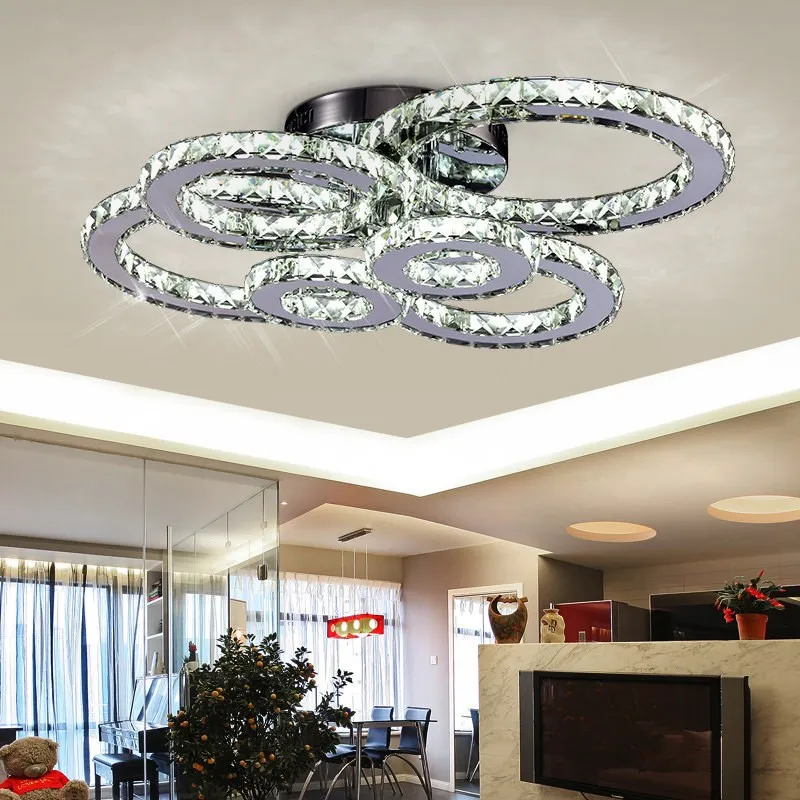 LED K9 Crystal Deckenleuchte Unterputzhalterung Chrom Deckenleuchten Lampe 8 Runde LED Kronleuchter Beleuchtung mit Fernbedienung für Wohnzimmer